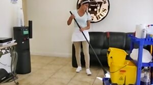 The new cleaning lady swallows a load!