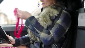 Female Fake Taxi Drivers dildo results in squirting lesbian orgasms in taxi