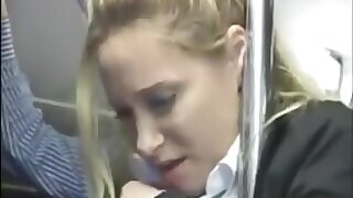 Horny milf touched to multiple orgasm in the bus