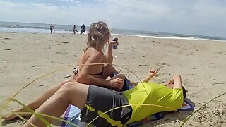 Real amateur public handjob on the beach
