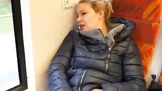 German blondie public dildo fucking on the train