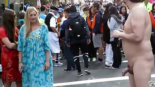 Blonde virgin takes a lusty look at the exhibitionist's penis