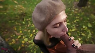 Blue- witnessed light-haired is deep-throating her paramour's beefstick in the nature and getting drilled from the back