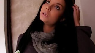 Amateur Euro slut Vikky banged for money, Big tits amateur black haired Euro slut Vikky sucks cock and let this stranger banged her in her trimmed snatch for money