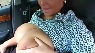 Busty Euro Amateur Masturbating in Car, Jules is a rather striking Euro amateur - she has short black hair and a par of massive natural tits. She also has this thing about masturbating in the car - she isn't even to the photo shoot yet, but she's going to