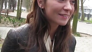 Hot brunette amateur sucks outdoor, Dude approached to sexy brunette amateur babe in the park and offered her cash for flashing tits then for more cash she gave him blowjob outdoor and fucked him in his apartment pov