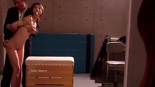 Innocent asian teenager watching bdsm action, Innocent asian teen gets turbed on while watching bdsm action with tattooed babe