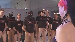 German Goo Girls - It's all about bukkake!, Sexy girl is on her knees getting her pretty face covered with warm jizz! German Goo Girls!