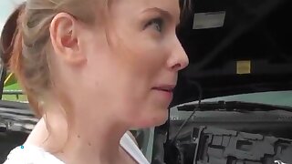 As lovely Desiree fix her broken truck, her gargantuan tits caught the eyes of lusty stud. Inviting over to his house for a drink, horny dude hopes to pounce on her cunt.