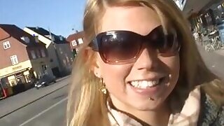 Euro blonde masturbates in shower,