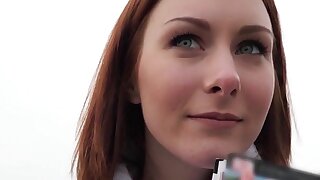 Euro student sucks and fucks for cash, Sexy Euro redhead student talks with stranger in public and after he offers her cash for a private show she sucks and fucks him in his apartment