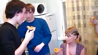 Pizza night turns into a real sex party, These girls were supposed to help Steve and his roommates prepare for an important test, but who cares about studies and stuff when these cock-crazed teen sluts get naked and challenge you to a sex contest. This 3