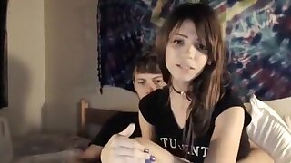 Teen Rubs Cock While Chatting Casually, These teens are waiting for cam viewers, but in the meantime, she casually strokes her partner's pecker.