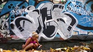 Dirty voyeur spies on slim amateur teen