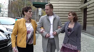 Two Horny Cougars Taking a Stranger Home To Get Their Mature Pussies Filled With Dick